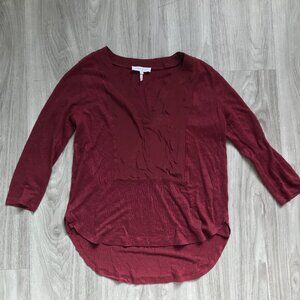 Sandro Paris Linen Shirt Red Long Sleeve V Neck Pullover Womens 2